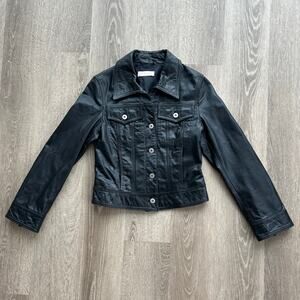 Jill Stuart Leather Jacket Button Front Cropped Black Size S
